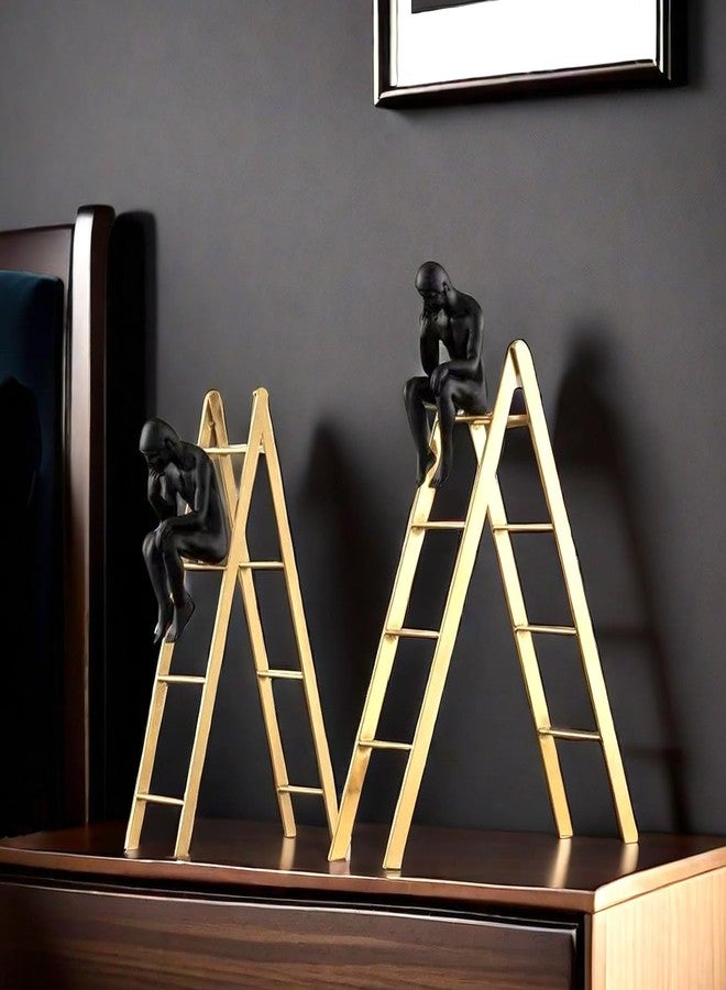 FUNSXBUG The Thinker Statue Thinking Man Statues Sitting on a Ladder Sculptures Collectible Figurine Home Decor Living Room Decoration (Small) - Image 2
